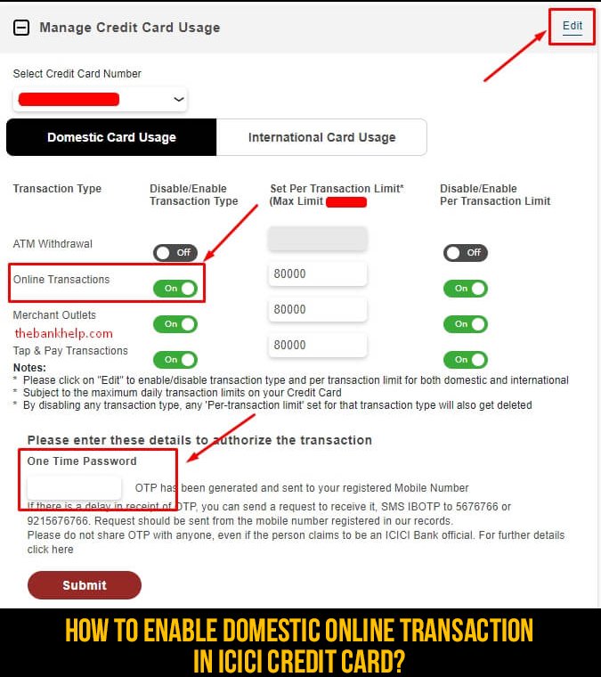 How to enable Domestic Online Transaction in ICICI Credit Card?